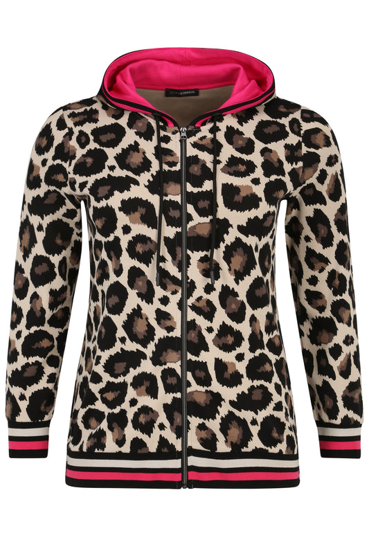 Doris Streich Hoody-Jacke mit Leo-Print aus Wirkware Braun Pink Schwarz 48 56