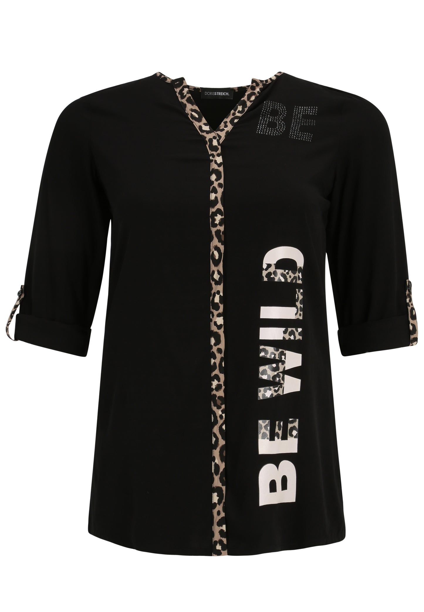 Doris Streich Bluse mit Leo-Motivprint und Leo-Einsätzen Schwarz 46 48 50 52 54 56