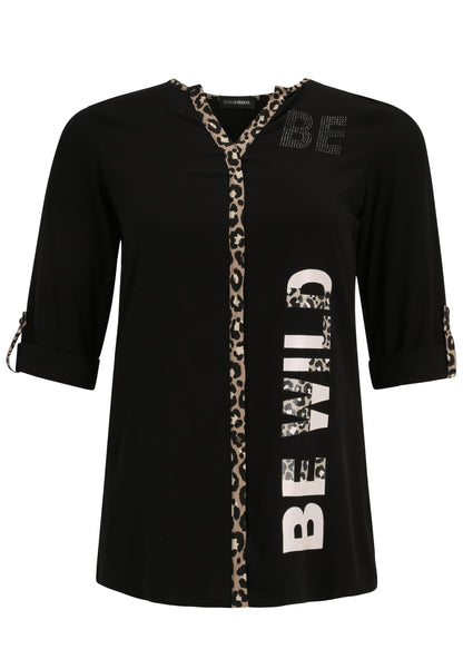 Doris Streich Bluse mit Leo-Motivprint und Leo-Einsätzen Schwarz 46 48 50 52 54 56