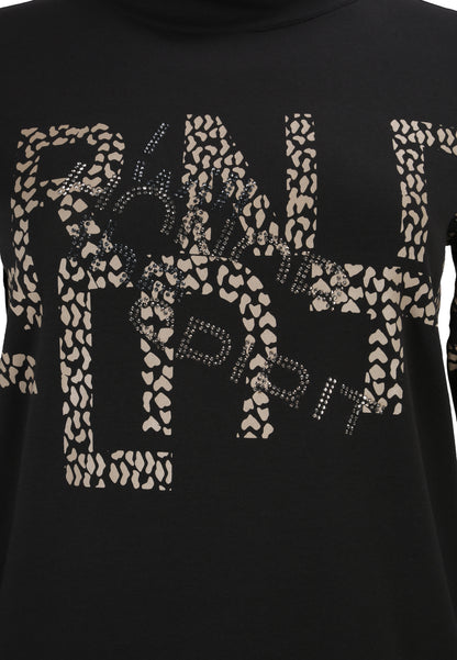 Doris Streich Sweatshirt mit Leo-Wording-Print und Glitzer-Details Langarm Schwarz Braun 46 48 50 52 54 56