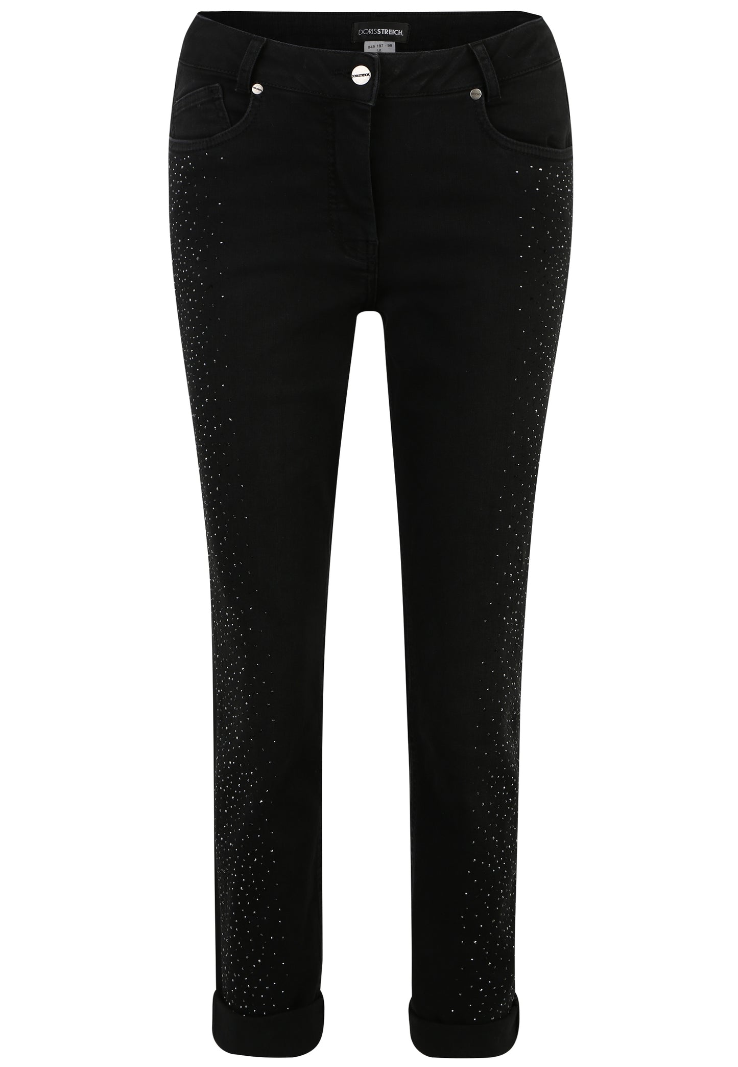 Doris Streich 5-Pocket Jeans Hose schwarz mit Strass-Steinchen seitlich 48 50 52