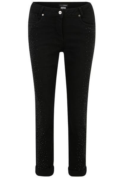 Doris Streich 5-Pocket Jeans Hose schwarz mit Strass-Steinchen seitlich 48 50 52