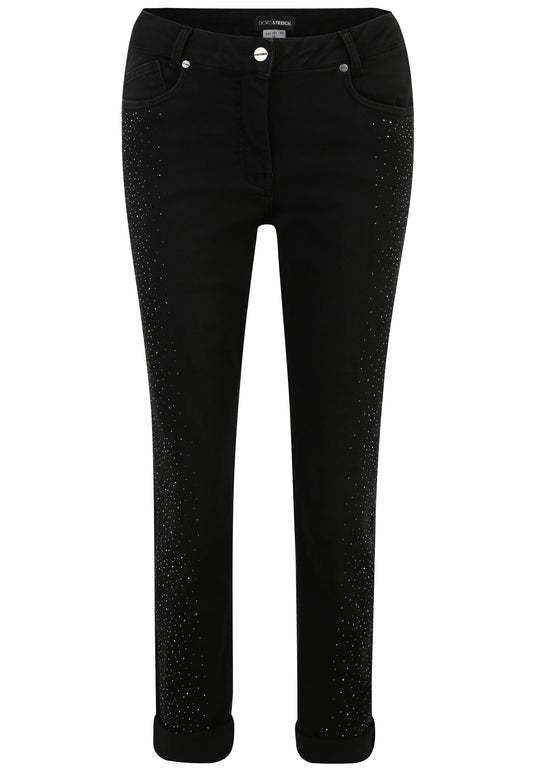 Doris Streich 5-Pocket Jeans Hose schwarz mit Strass-Steinchen seitlich 48 50 52