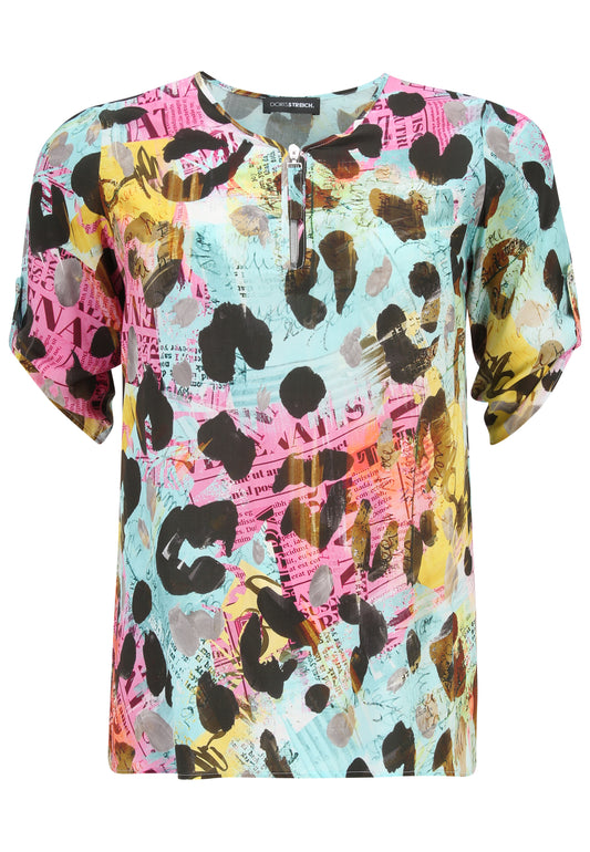 Doris Streich Schlupfbluse mit Allover-Muster und verstellbaren Ärmeln Schwarz Weiß Bunt 46 48 50 52 54 56