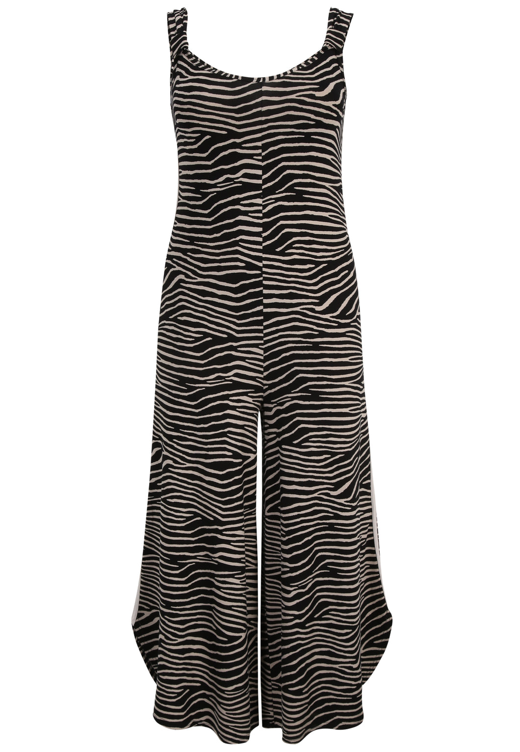 Doris Streich Jumpsuit mit schwarz taupe Zebra-Print aus Jersey Gr 44 - 54