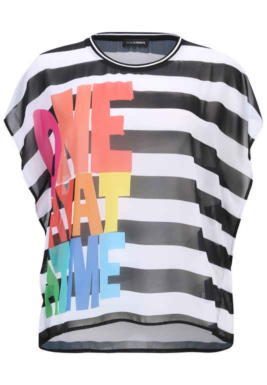 Doris Streich Überwurf-Bluse aus transparentem Chiffon mit Grafik-Print Bunt 44 46 48 50 52 54 56