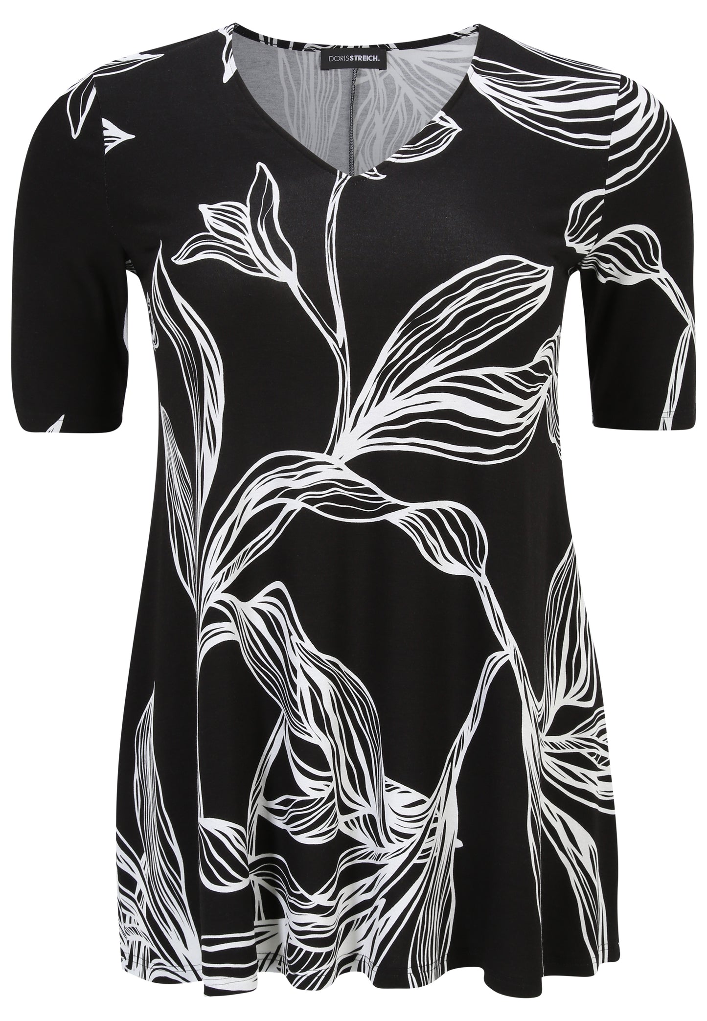 Doris Streich Long-Shirt mit Allover-Print Kurzarm Schwarz 44 46 48 50 52 54 56