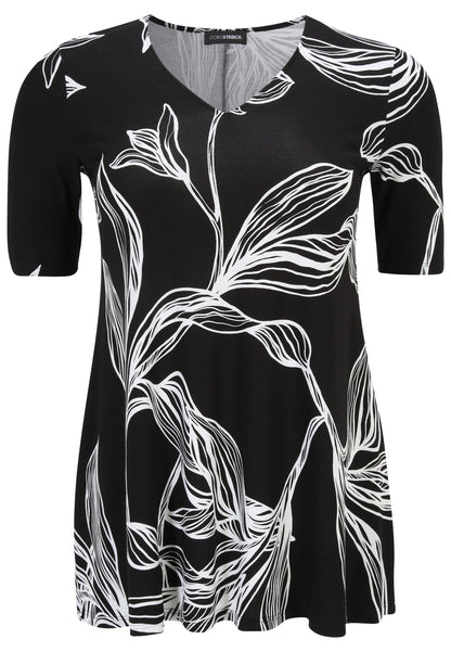 Doris Streich Long-Shirt mit Allover-Print Kurzarm Schwarz 44 46 48 50 52 54 56