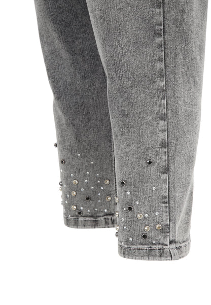 Doris Streich 5-Pocket Jeans Hose in Grau mit Strass-Steinchen Gr. 44 46 48 50 52