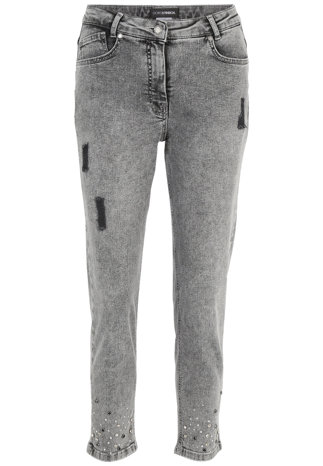 Doris Streich 5-Pocket Jeans Hose in Grau mit Strass-Steinchen Gr. 44 - 52