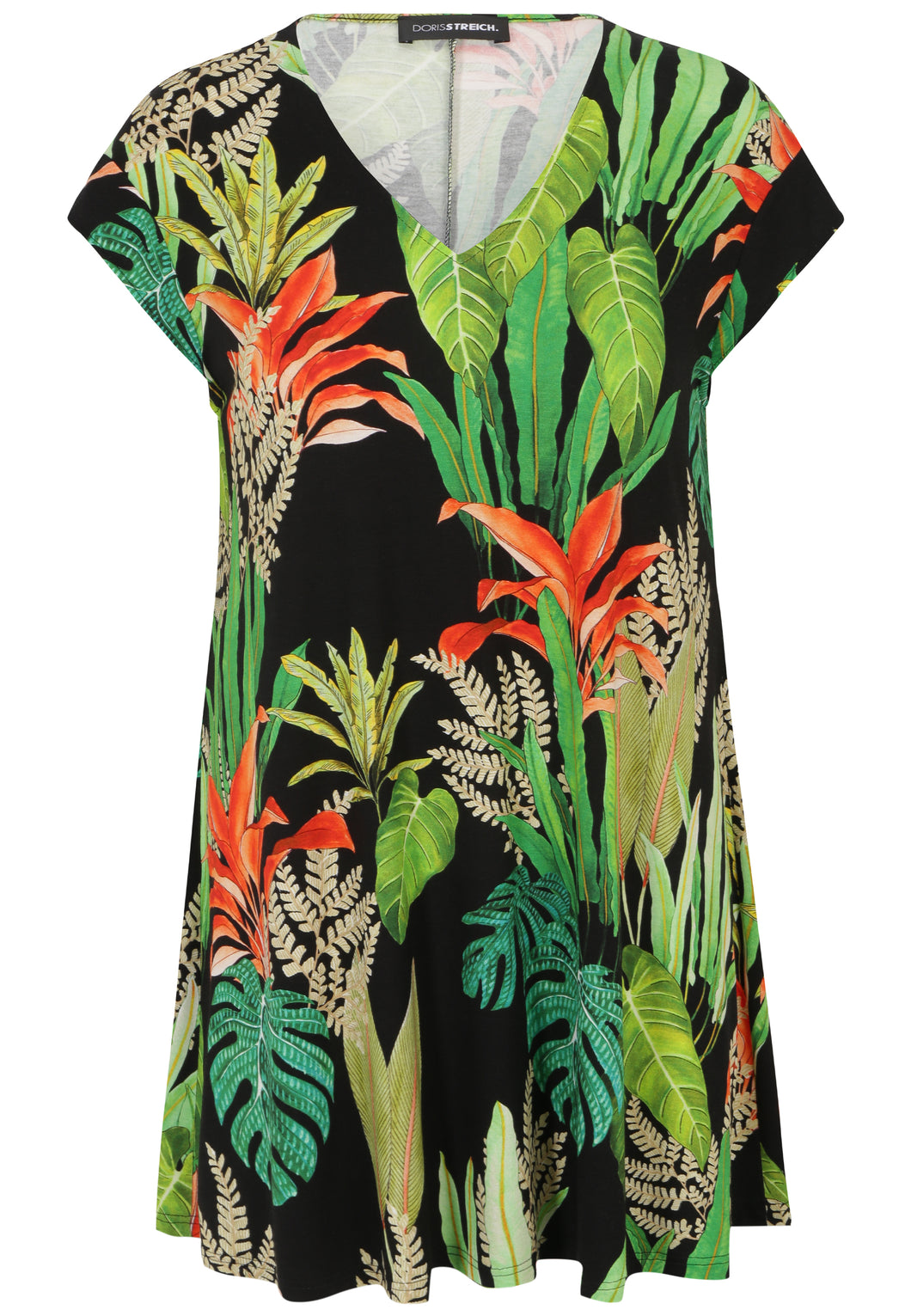 Doris Streich Long-Shirt mit Blätter-Print und kurzen Ärmeln Gr 44 - 56