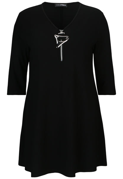 Doris Streich Long-Shirt mit Reißverschluss und 3/4-Arm Schwarz 44 46 48 50 52 54 56