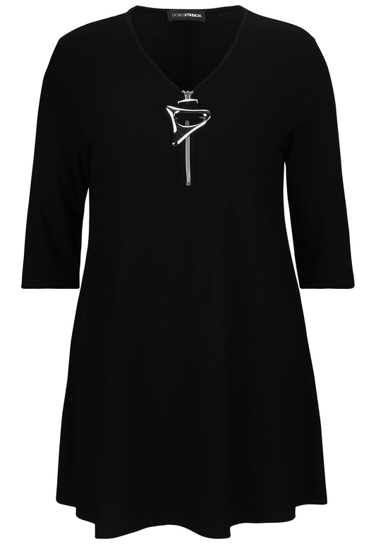 Doris Streich Long-Shirt mit Reißverschluss und 3/4-Arm Schwarz 44 46 48 50 52 54 56