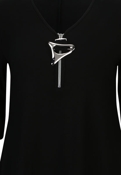 Doris Streich Long-Shirt mit Reißverschluss und 3/4-Arm Schwarz 44 46 48 50 52 54 56