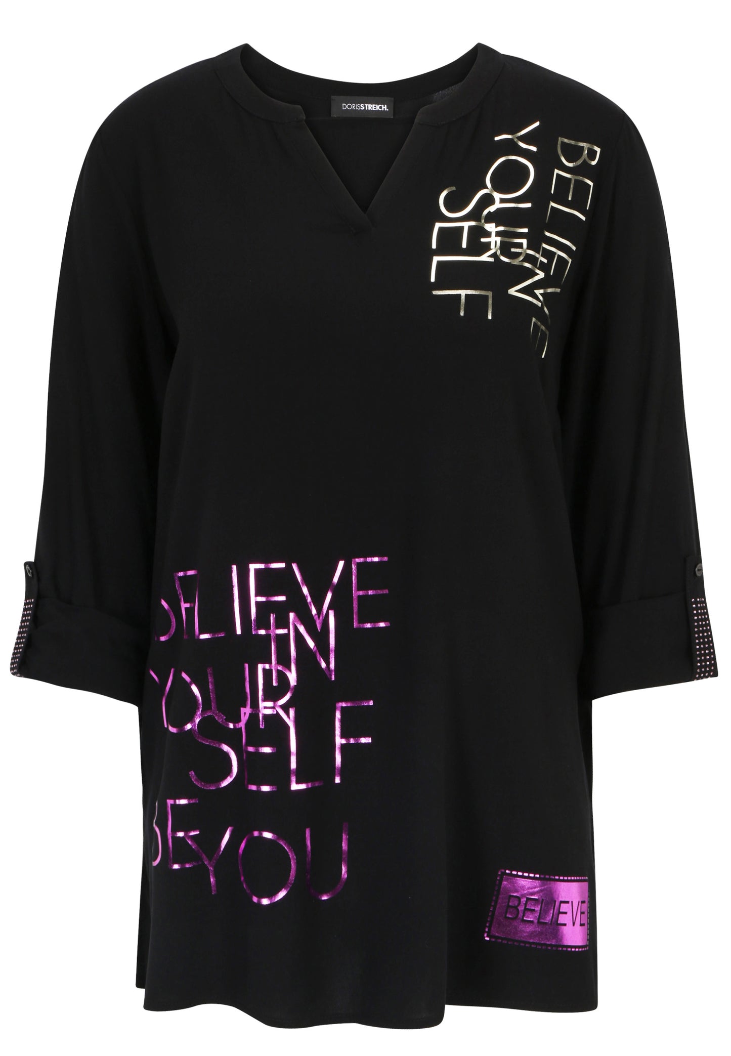 Doris Streich Bluse mit Metallic Motivprints Schwarz 44 46 48 50 52 54 56