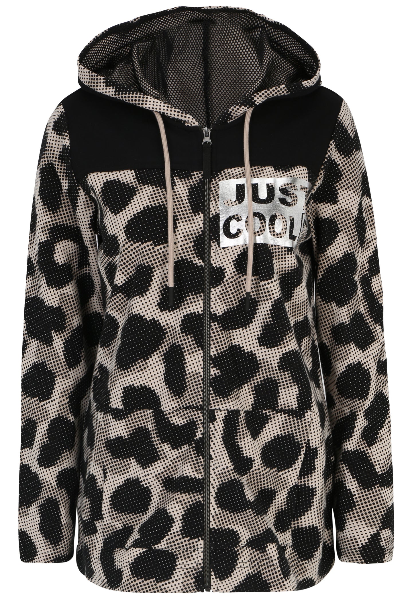 Doris Streich Hoody-Jacke mit Leo-Print und silbernem Motiv 44 46 48 50 52 54 56