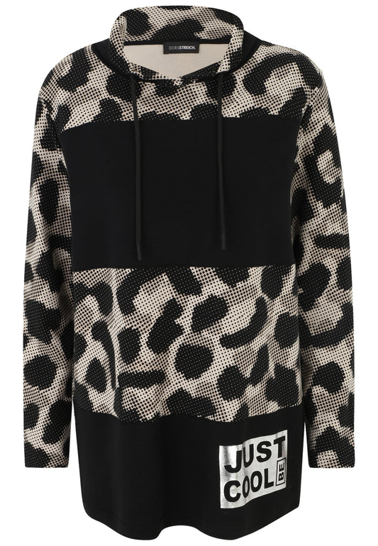 Doris Streich Sweatshirt gerasterter Leo-Print mit eingesetzte schwarze Streifen  46 48 50 52 54 56