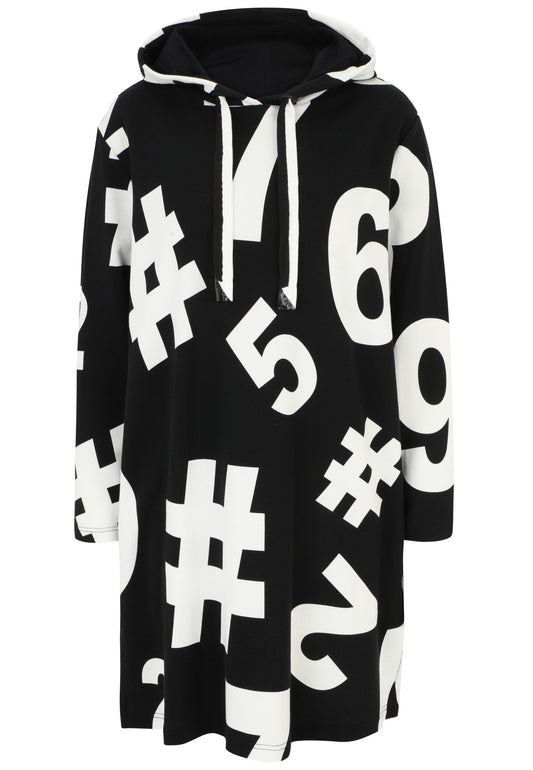 Doris Streich Long-Sweatshirt mit Hoody Ziffern-Print Schwarz Weiß 44 46 48 50 52 54 56