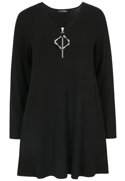 Doris Streich Long-Shirt schwarz mit dekorativem Reißverschluss 44 46 48 50 52 54 56