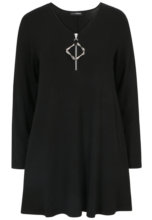 Doris Streich Long-Shirt schwarz mit dekorativem Reißverschluss 44 46 48 50 52 54 56
