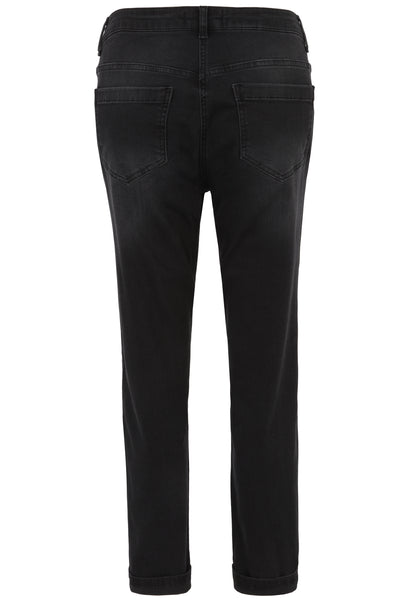 Doris Streich 5-Pocket Jeans Hose schwarz mit Strass-Steinchen und Fransen Gr. 44 46 48 50 52 54 56