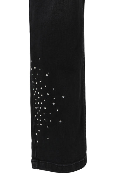 Doris Streich 5-Pocket Jeans Hose schwarz mit Strass-Steinchen und Fransen Gr. 44 46 48 50 52 54 56