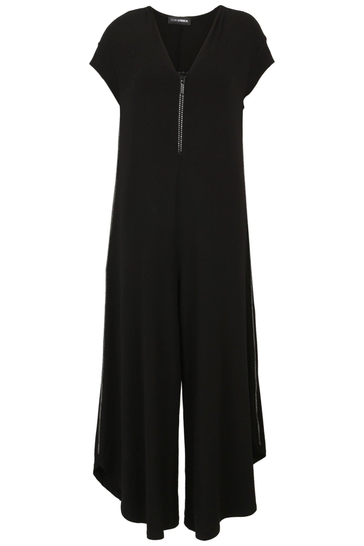 Doris Streich Jumpsuit schwarz mit Straß aus Jersey Gr 44 46 48 50 52 54 56