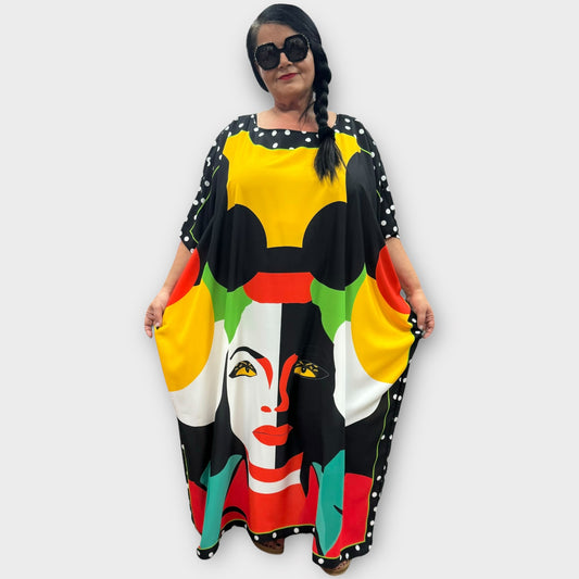 Mix Virage Kleid Kaftan Bunt gemustert Frauenkopf Onesize 44 46 48 50 52 54 56