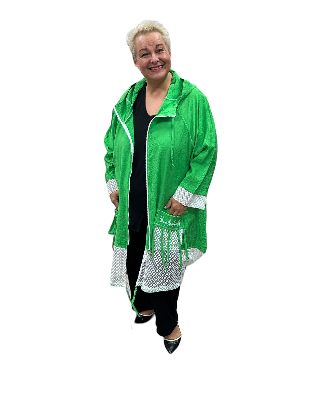 La Velina Jacke Mantel schwarz oder grün mit weiß Gr 1 - 3