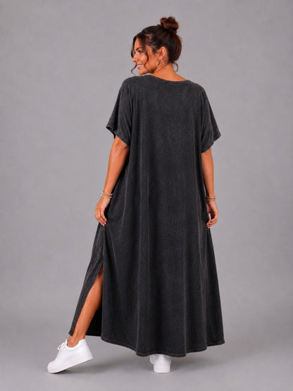 Frenzi Maxi-Kleid Dackel-Print V-Ausschnitt – Sand, Schwarz & Taupe, Einheitsgröße 48–56