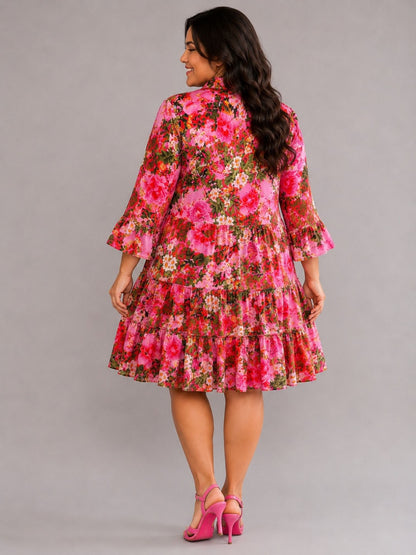 Frenzi Long-Tunika / Kurzkleid Viskose Einheitsgröße – Pink Rot Blumendruck Gr. 42–50