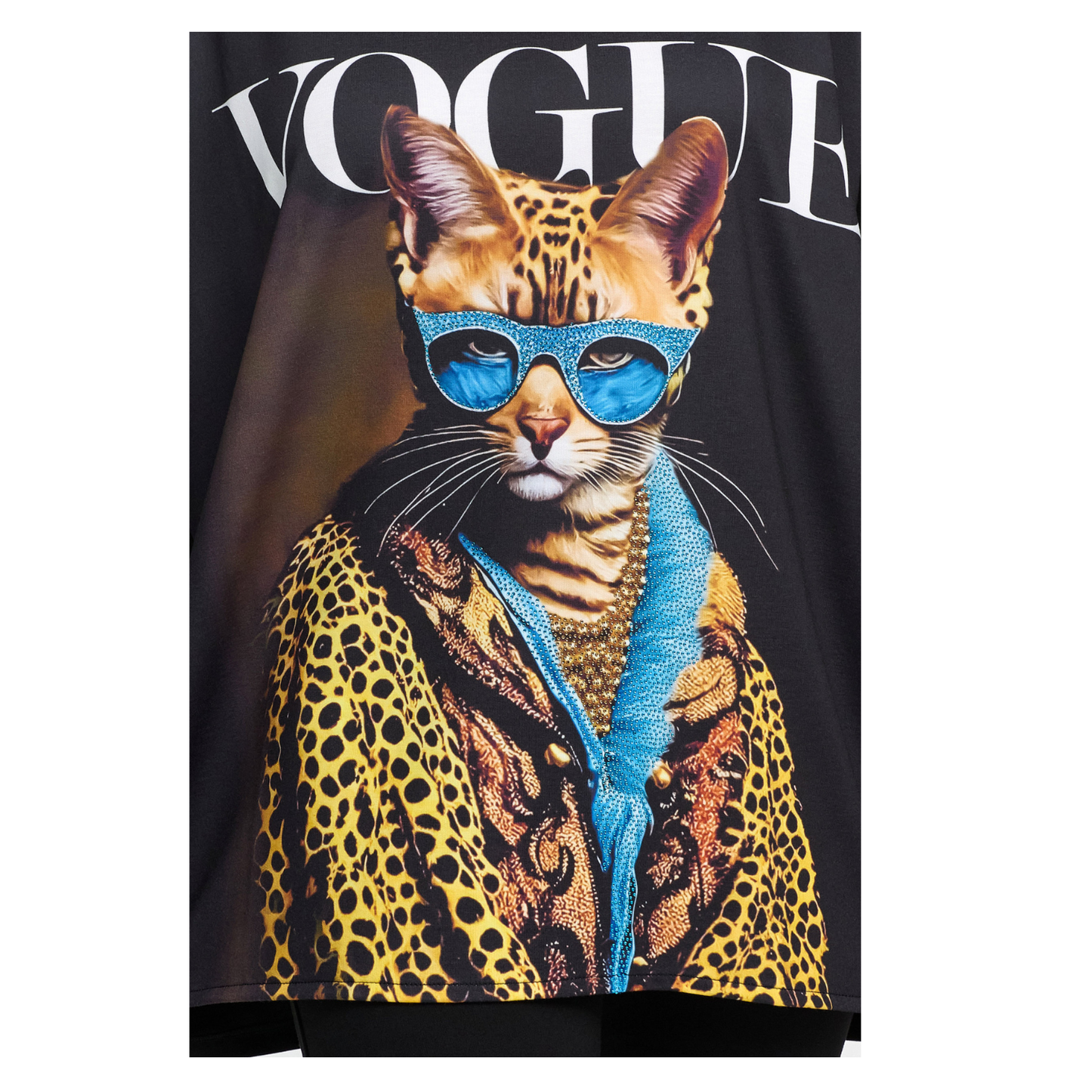 Frenzi4u Shirt „Fashion Cat“ – Schwarzes Oversize-Shirt mit Glitzerprint  44 46 48 50 52 54 56 58