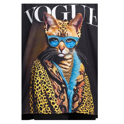 Frenzi4u Shirt „Fashion Cat“ – Schwarzes Oversize-Shirt mit Glitzerprint  44 46 48 50 52 54 56 58
