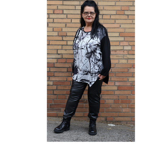 Frenzi4u Shirt – Modernes Kunst-Design mit Glitzer & asymmetrischem Schnitt 44 46 48 50 52 54 56 58