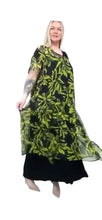 Lade das Bild in den Galerie-Viewer, Divas Planet Zweiteiler Kleid mit Überwurf gemustert grün schwarz Gr 1 - 3
