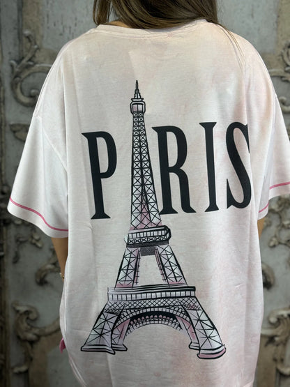 Onesize Oversize Damen-Shirt mit Glitzer-Print & Paris-Rückendruck – Rose Fashion40 42 44 46 48 50