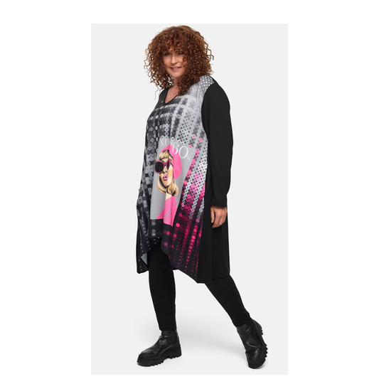 Frenzi4U – Tunika „Pop Art Diva“ mit Glitzer und Gesichtsmotiv 44 46 48 50 52 54 56 58