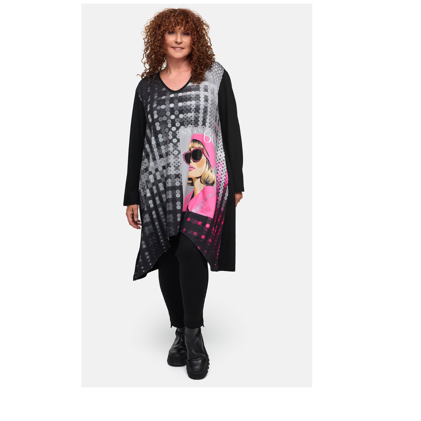 Frenzi4U – Tunika „Pop Art Diva“ mit Glitzer und Gesichtsmotiv 44 46 48 50 52 54 56 58