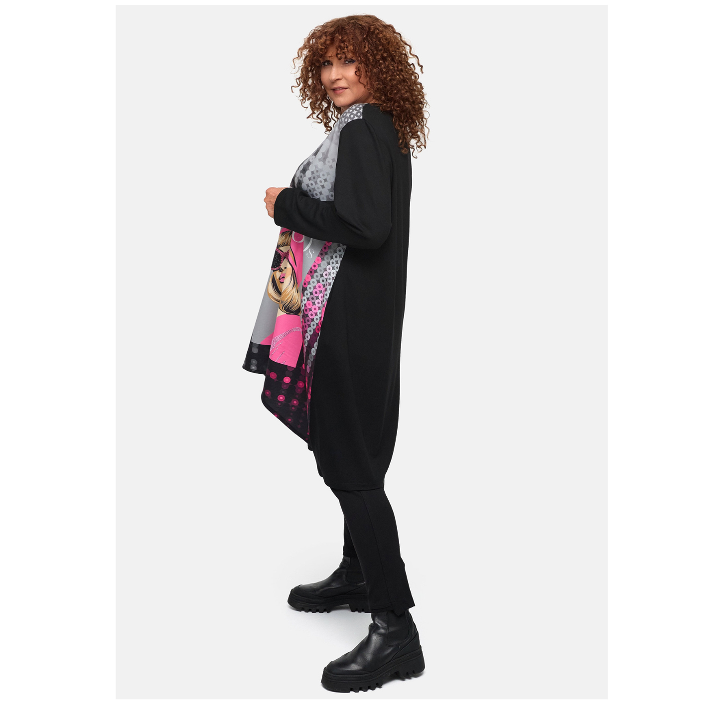 Frenzi4U – Tunika „Pop Art Diva“ mit Glitzer und Gesichtsmotiv 44 46 48 50 52 54 56 58