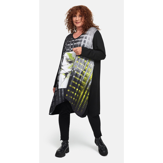 Frenzi4U – Figurschmeichelnde Tunika „Urban Art“ in Schwarz-Grau-Limette 44 46 48 50 52 54 56 58