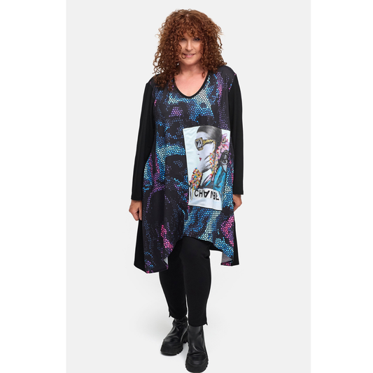 Frenzi4U – Tunika „Fashion Icon“ mit Glitzer und Kunst-Print 44 46 48 50 52 54 56 58