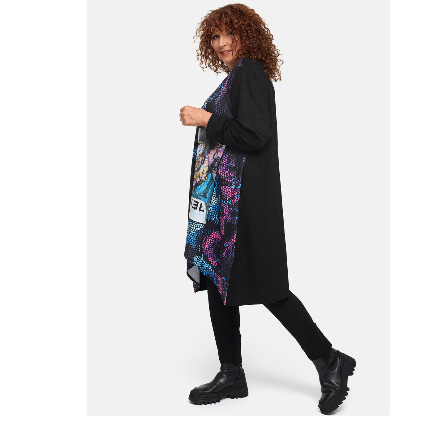 Frenzi4U – Tunika „Fashion Icon“ mit Glitzer und Kunst-Print 44 46 48 50 52 54 56 58