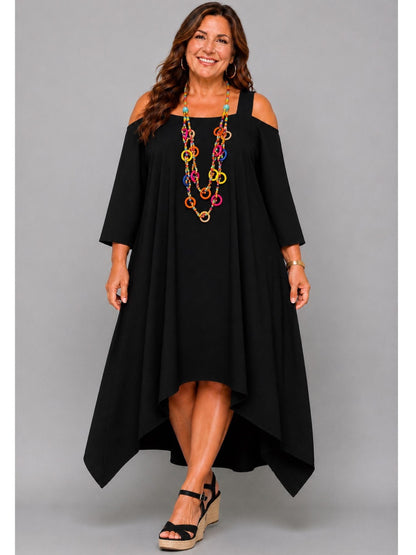 Momente Kleid Cut-Outs 3/4-Arm Zipfelsaum – Schwarz, Weiß, Grün, Kiwi & Pink Gr. 1–2 (EU 42–58)