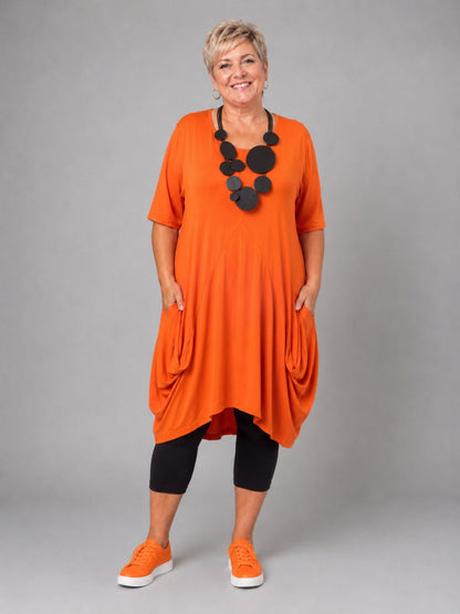 Momente Long-Tunika Viskose-Jersey Ballon-Schnitt – Schwarz, Pink, Orange, Gelb, Grün, Kiwi Gr. 1–3 (EU 42–58)