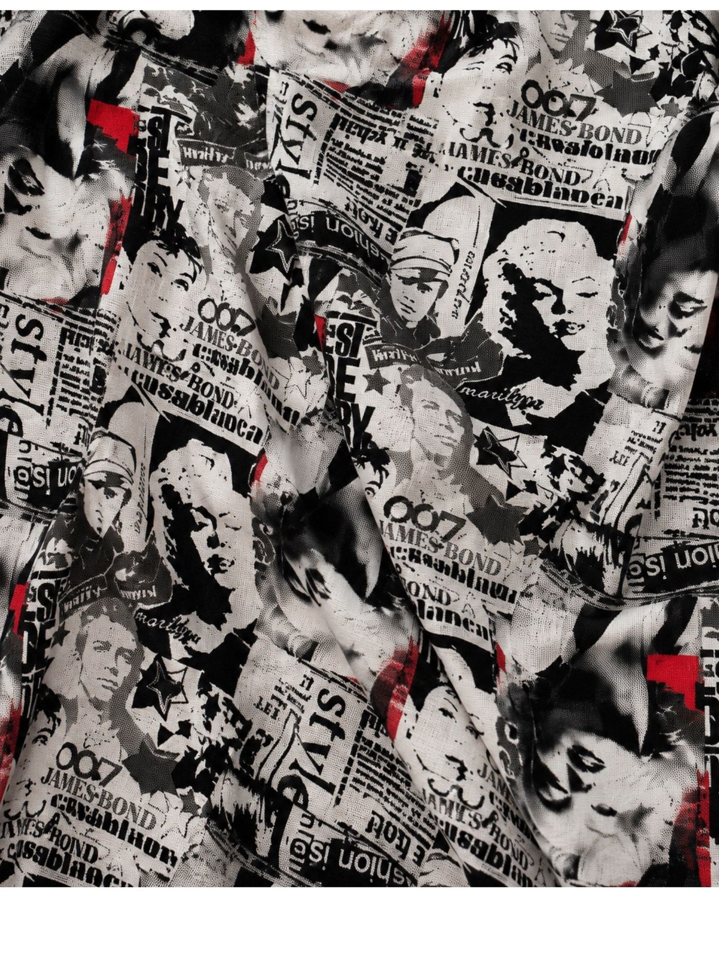 Naveed Shirt-Tunika A-Linie – Retro-Filmcollagen-Print in Schwarz, Weiß & Rot – Große Größen 44–62
