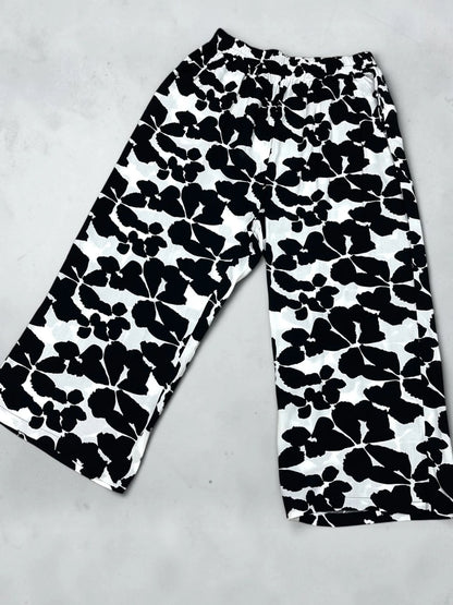 Vincenzo Allocca Weite Hose Blumen-Print Schwarz-Weiß – Einheitsgröße 44–54