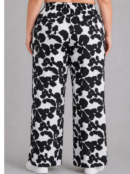 Vincenzo Allocca Weite Hose Blumen-Print Schwarz-Weiß – Einheitsgröße 44–54