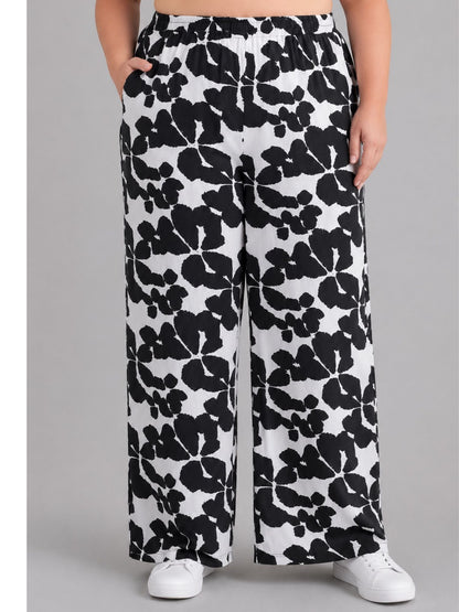 Vincenzo Allocca Weite Hose Blumen-Print Schwarz-Weiß – Einheitsgröße 44–54