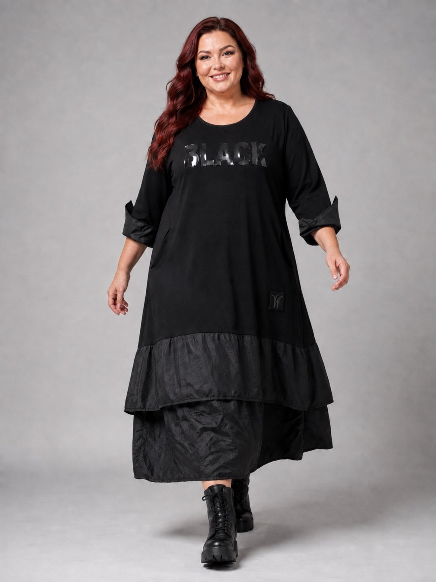 Vincenzo Allocca Kleid Jersey mit Microtaft-Volants – Schwarz Gr. 44/46–60/62