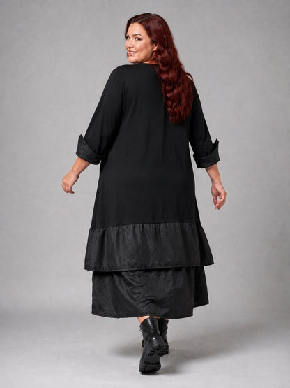 Vincenzo Allocca Kleid Jersey mit Microtaft-Volants – Schwarz Gr. 44/46–60/62